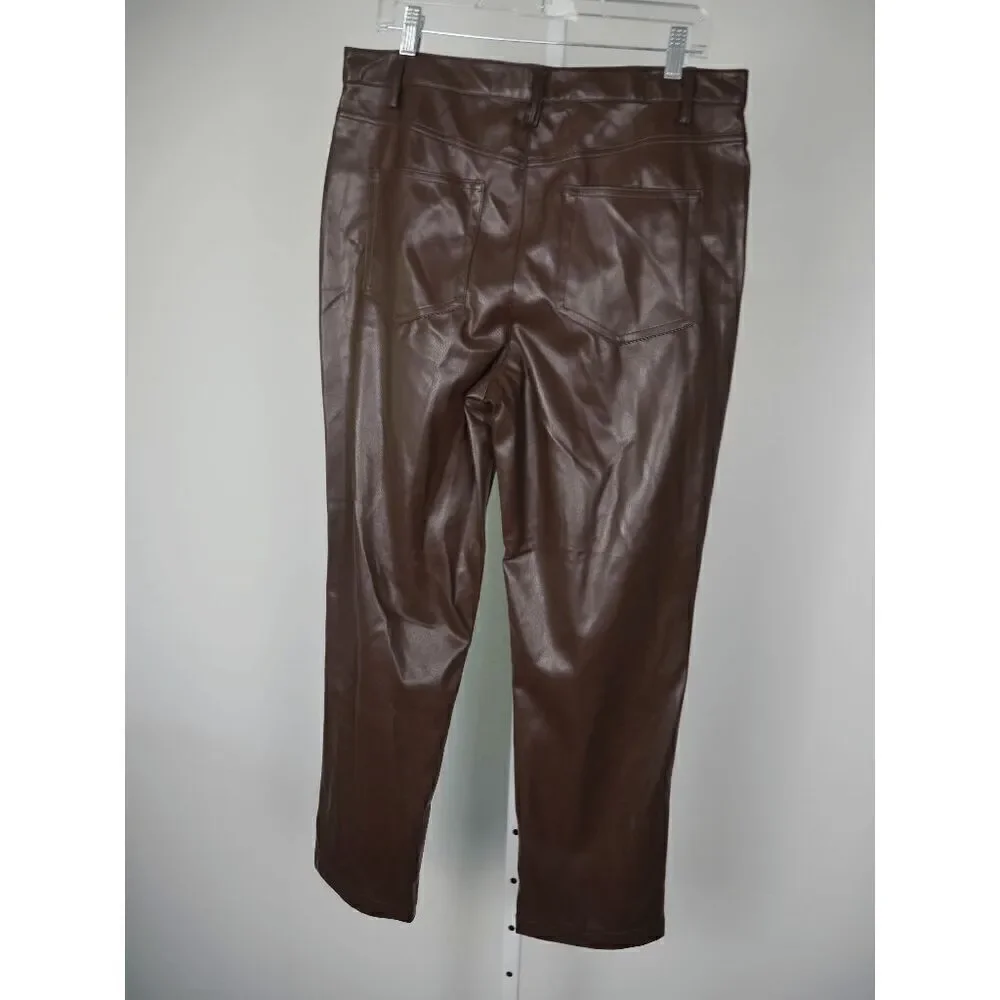 Calvin Klein Women's Faux Leather Straight Leg Pants 12